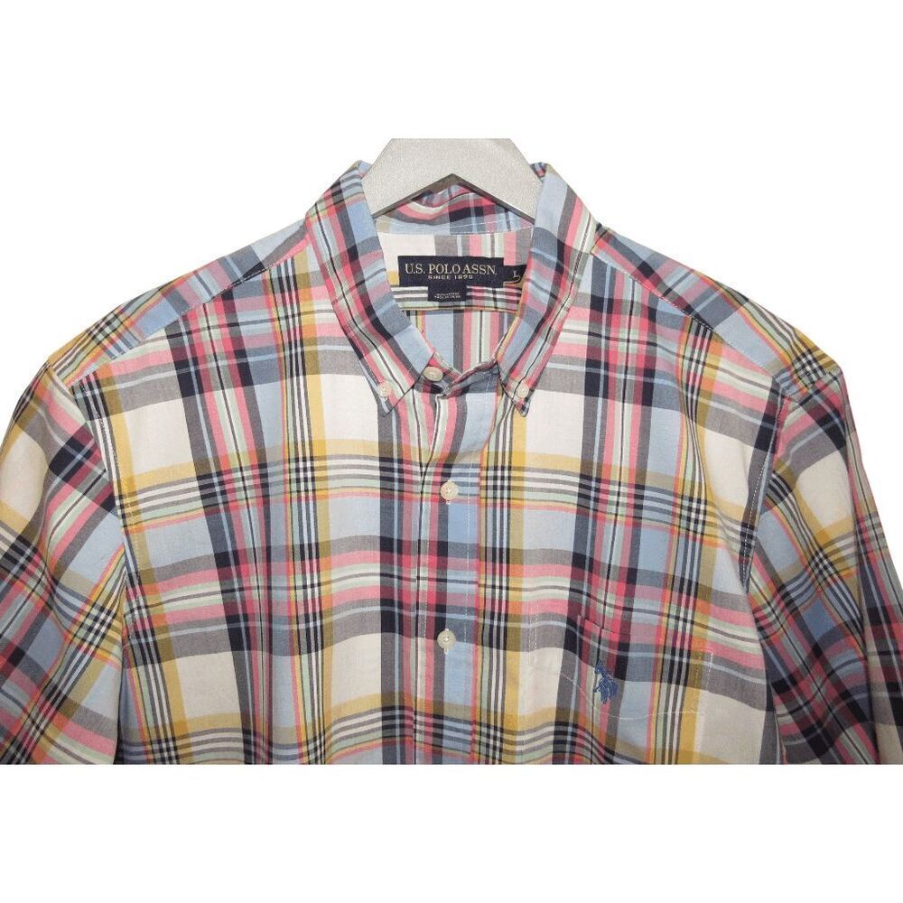 U.S. Polo Assn. Short Sleeve Plaid Button Up Shirt Sz L - Picture 2 of 4